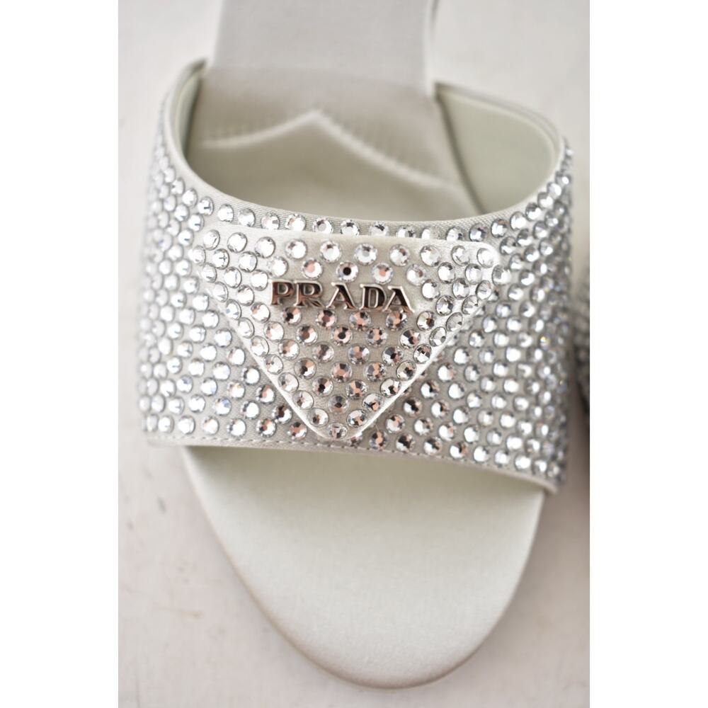 Prada Crystal Satin Stiletto Perla White Grey Backless Sandal Mule Heel Pump 36 - Picture 10 of 16